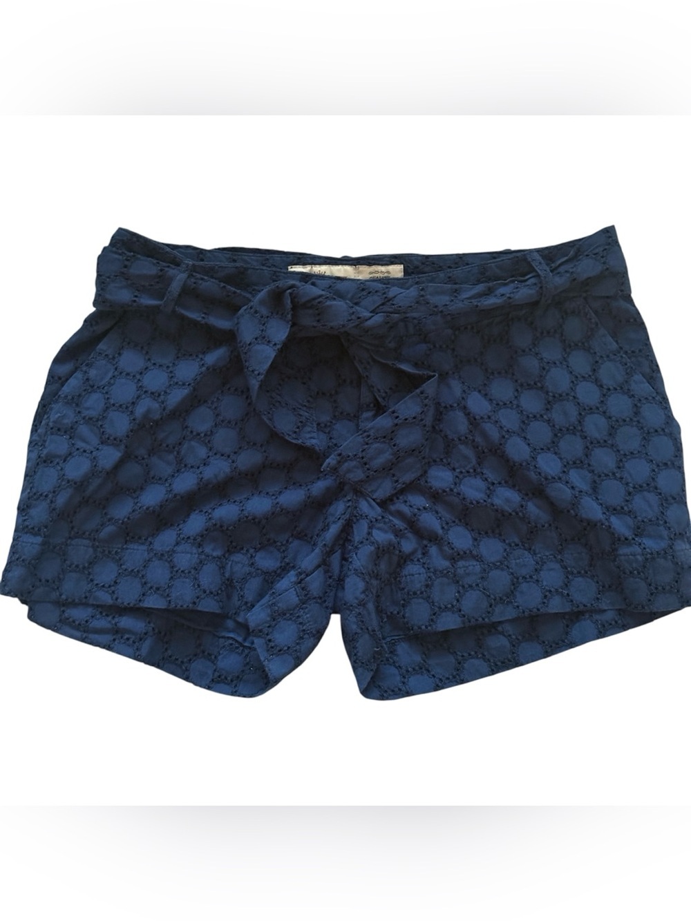 JimmyZ Womens Vintage Blue Tailored Eyelet Bermuda Shorts Size 6 Tie Belt